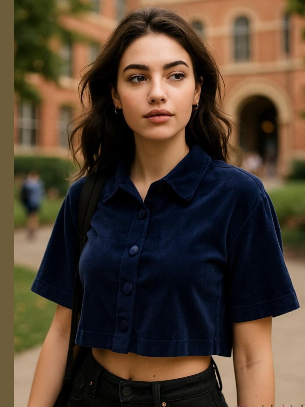 Nia Velvet Crop Top Midnight Blue XS Collared Button-Up Elegant & Stylish